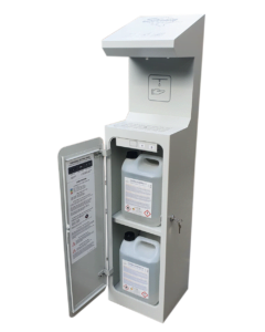Hygienic Tower Automatic – Distributeur de gel hydroalcolique. • Capacité 5l + 5l • Réservoir anti-gouttes de 2l intégré • Eco-Mode • Fonctionne sur secteur ou sur batterie • Réglage de la quantité de liquide